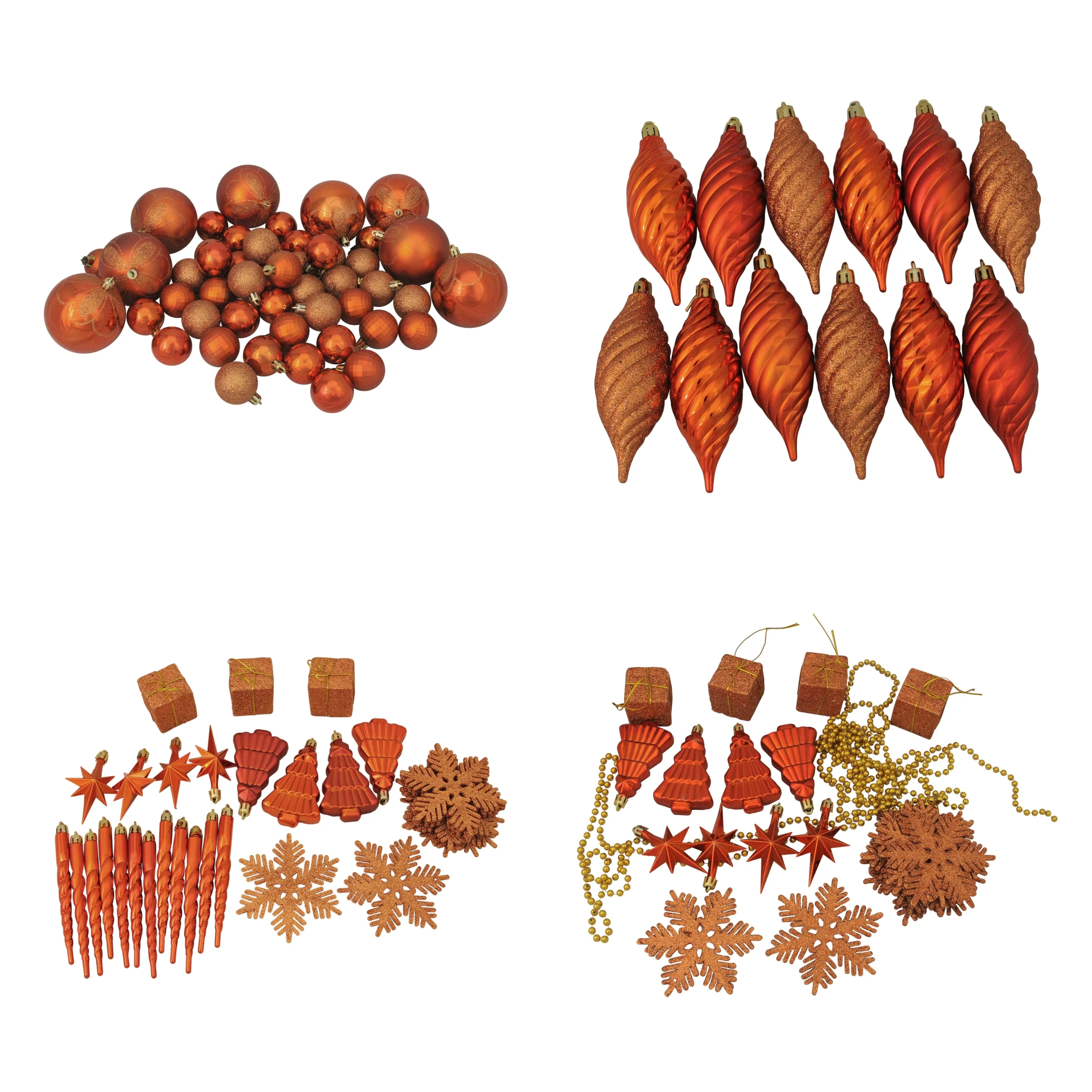125ct Burnt Orange Shatterproof 4-Finish Christmas Ornaments 5.5