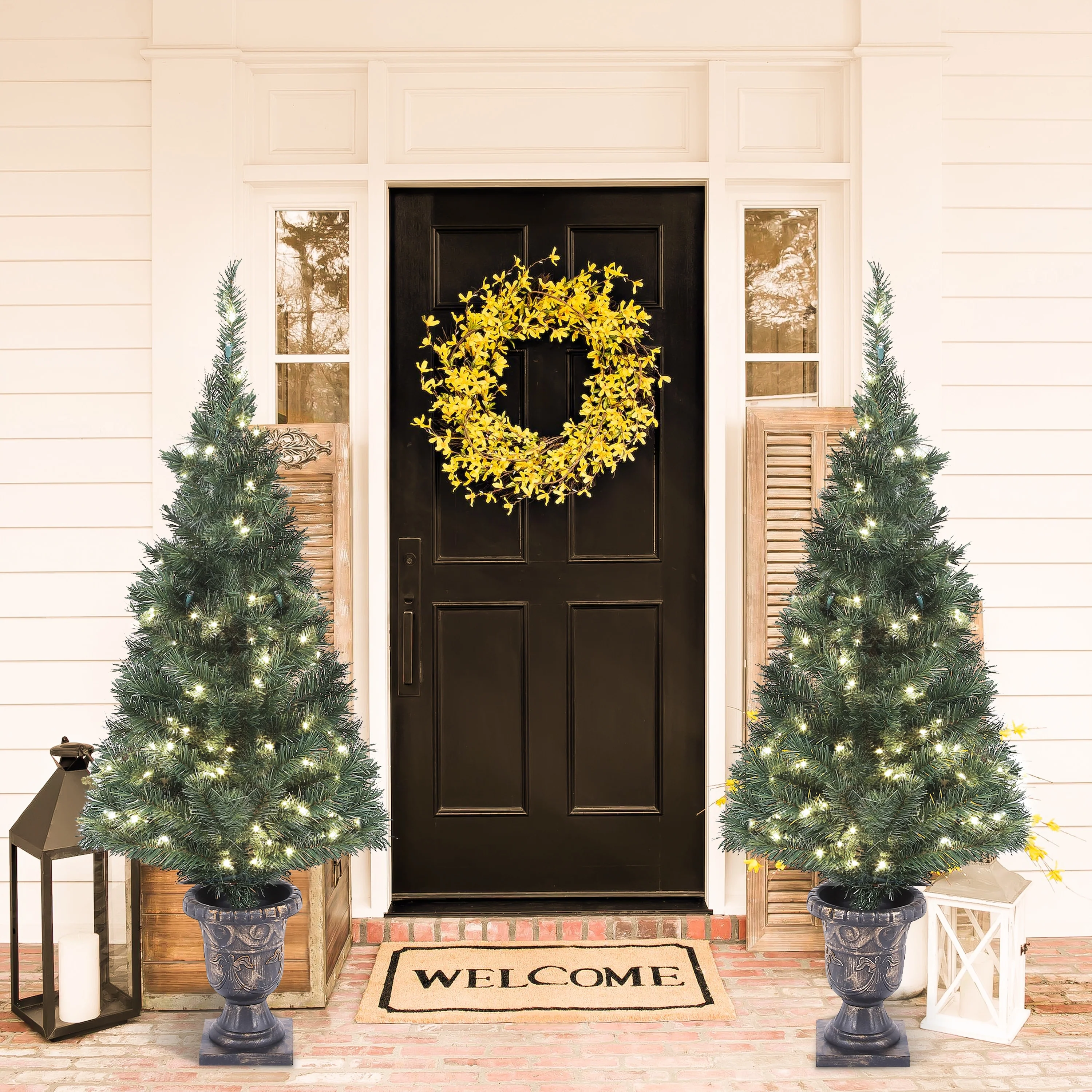4Ft Pre-Lit LED Artificial Pine Christmas Tree with Urn Pot (Set of 2) - 47.25
