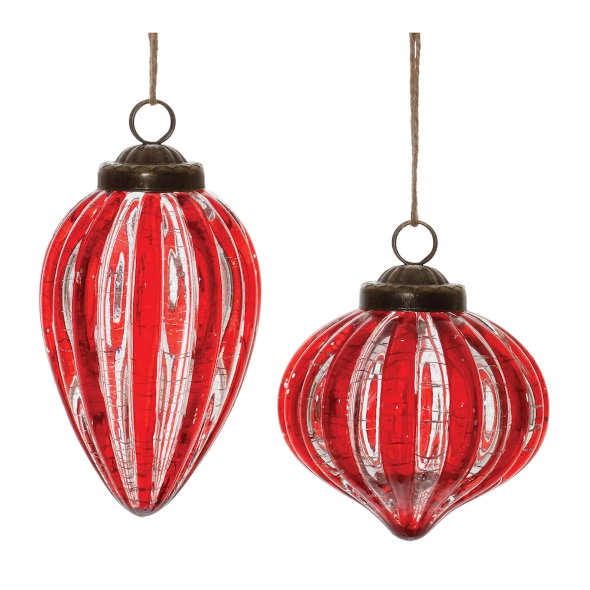 Ribbed Crackle Glass Christmas Onion Drop Ornament - 5