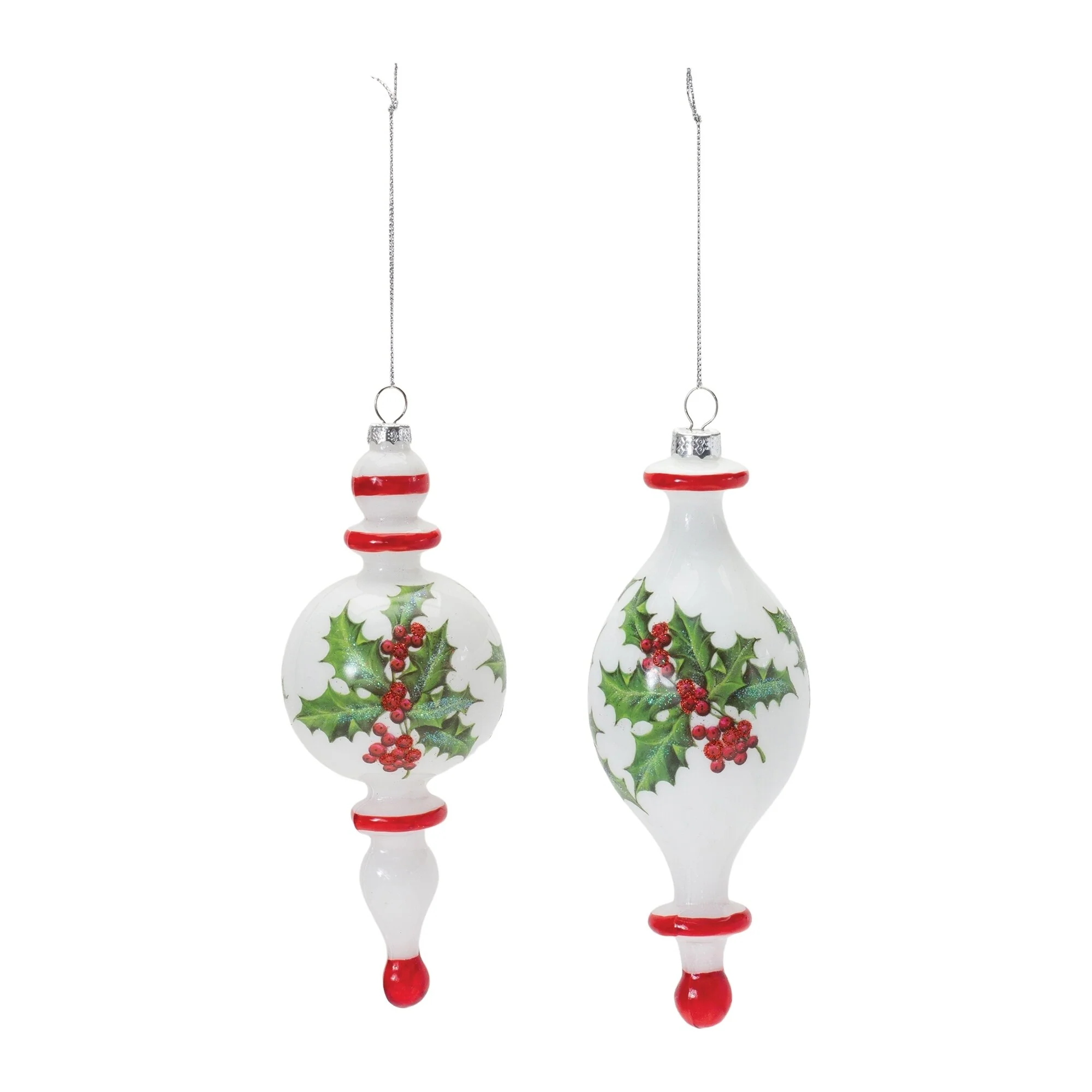 Holly Christmas Finial Drop Ornaments - 7.75