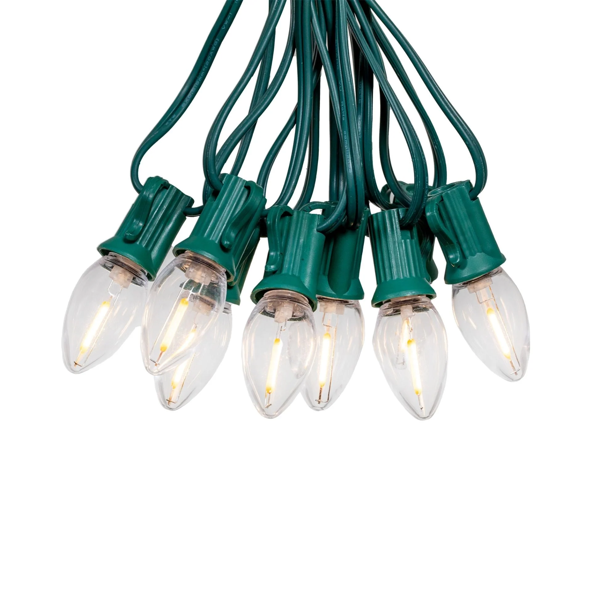25 Foot C7 LED Ceramic Outdoor Christmas String Light Set, Multicolor, Green Wire