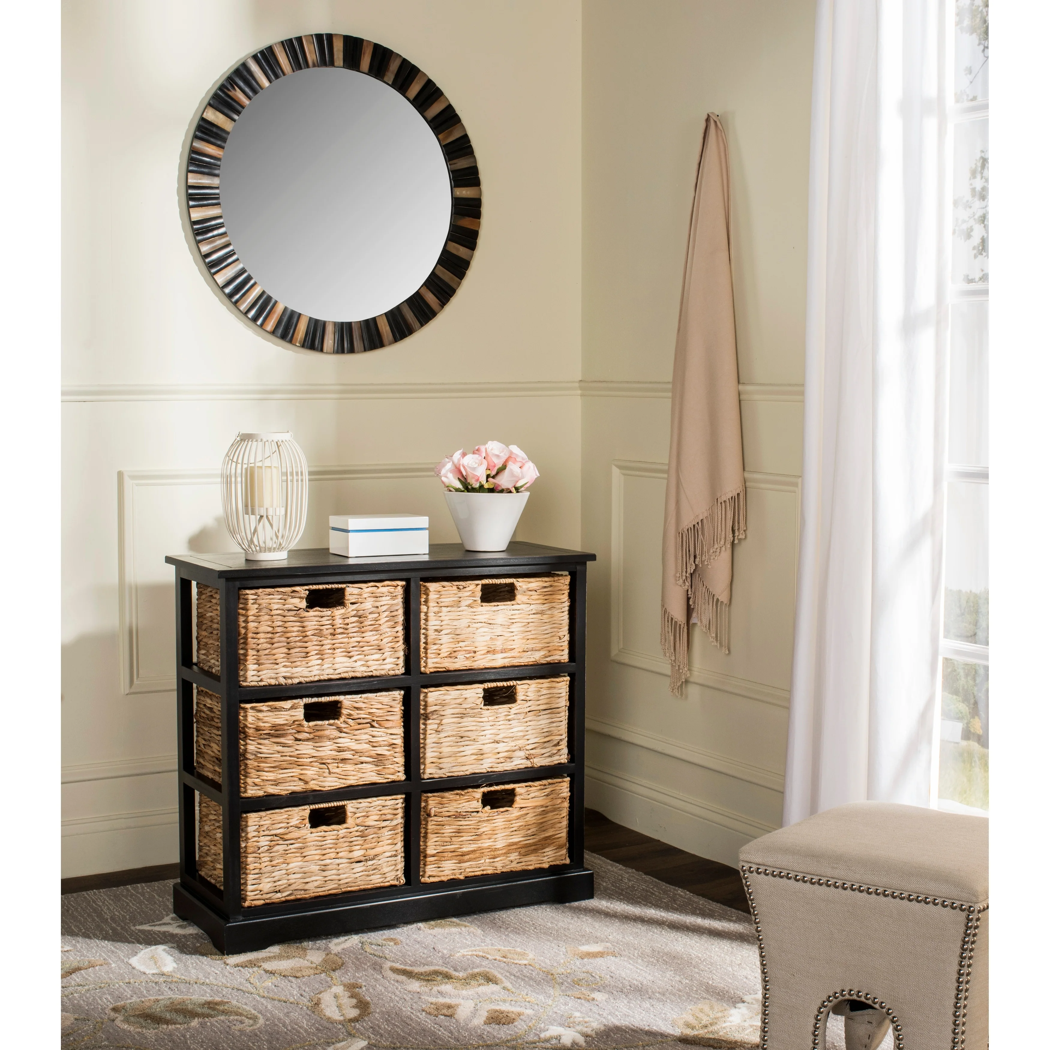 SAFAVIEH Fidelia Distressed Black 6-Drawer Wicker Basket Storage Chest - 32.1