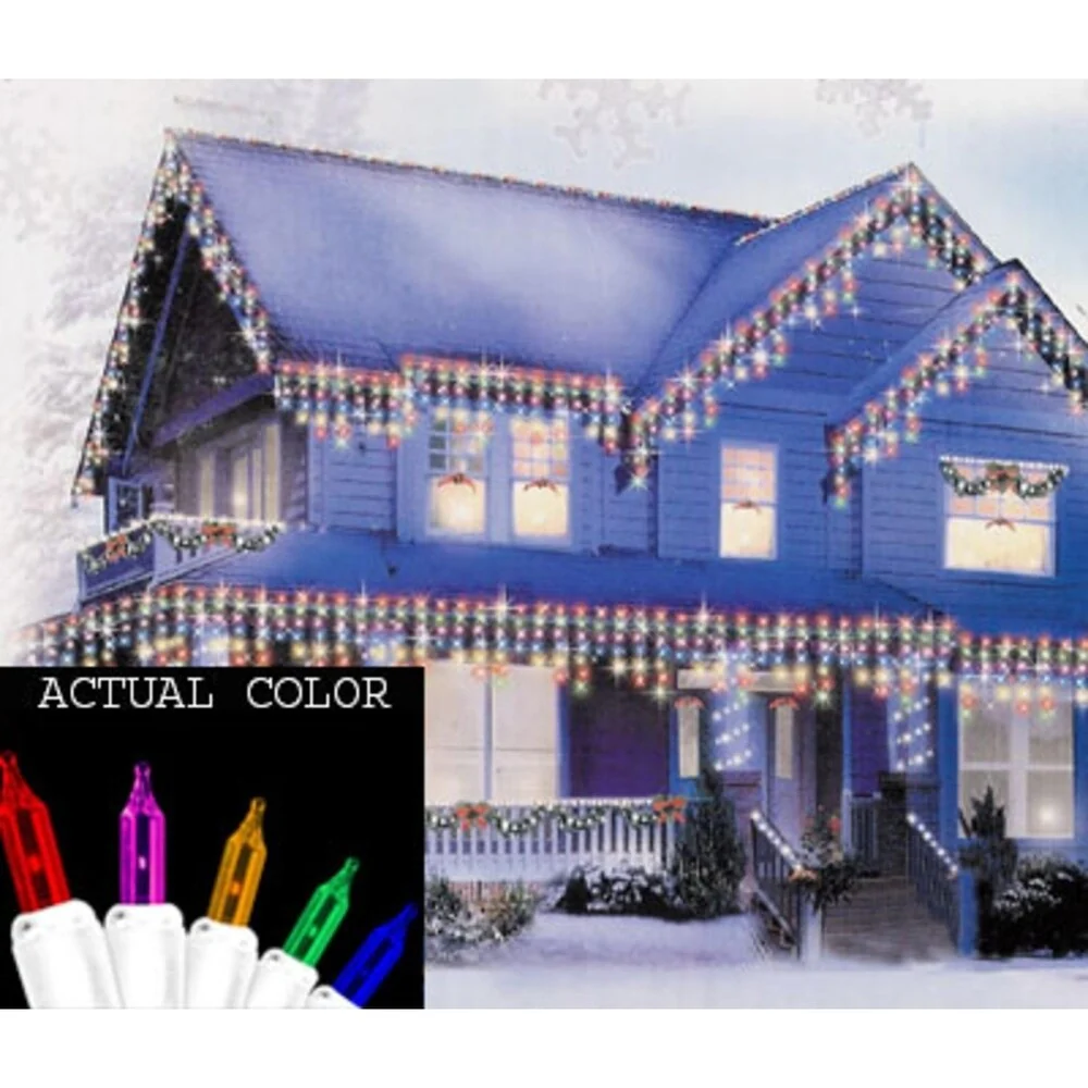 Set of 100 Multi Mini Icicle Christmas Lights - White Wire
