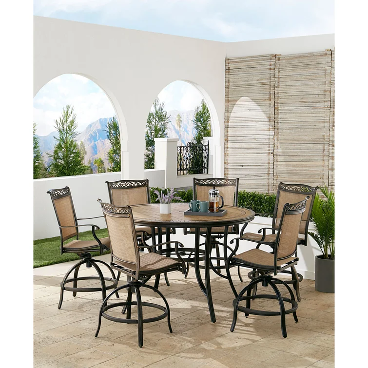 Mikenzy Round 6 - Person 56'' Long Bar Height Dining Set