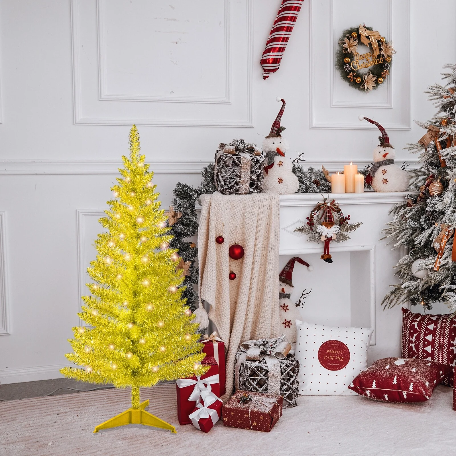 4FT Christmas Tree with 50 UL Lights,122 PVC Tips-Prelit Artificial Holiday Tree for Indoor Decoration,Small Space,Tabletop