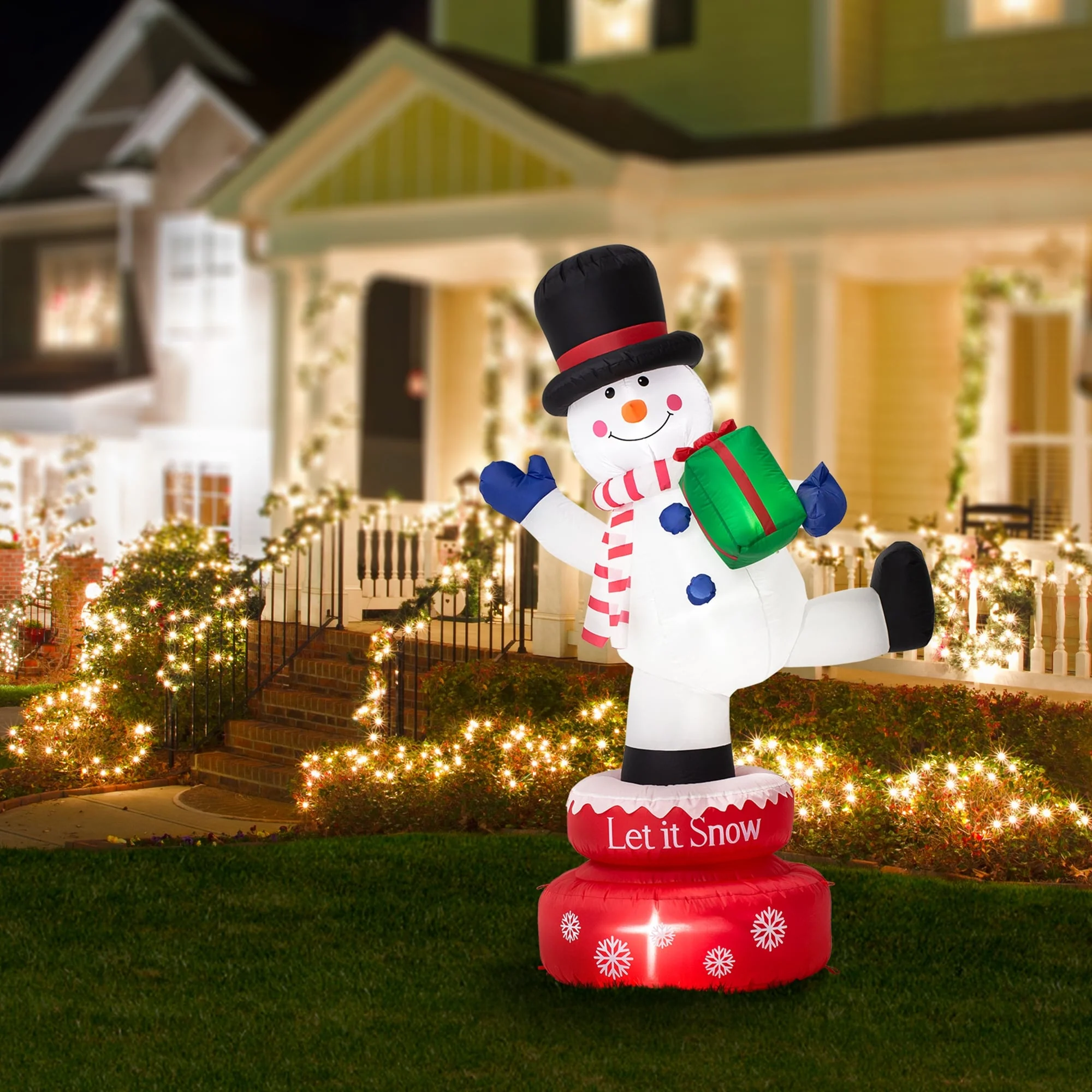 Glitzhome 6 FT Lighted Inflatable Rotating Snowman or Gingerbread Man Decor