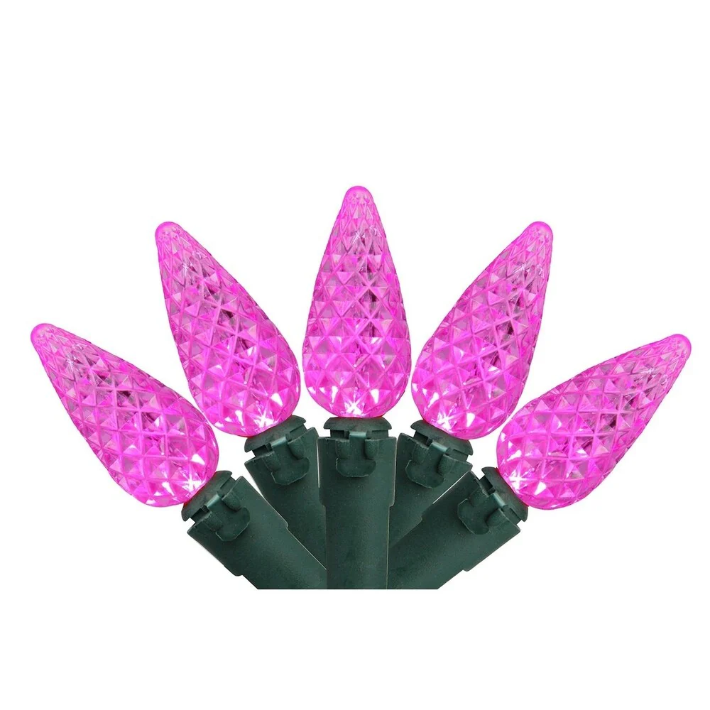 Set of 70 Pink LED C6 Christmas Lights - Green Wire