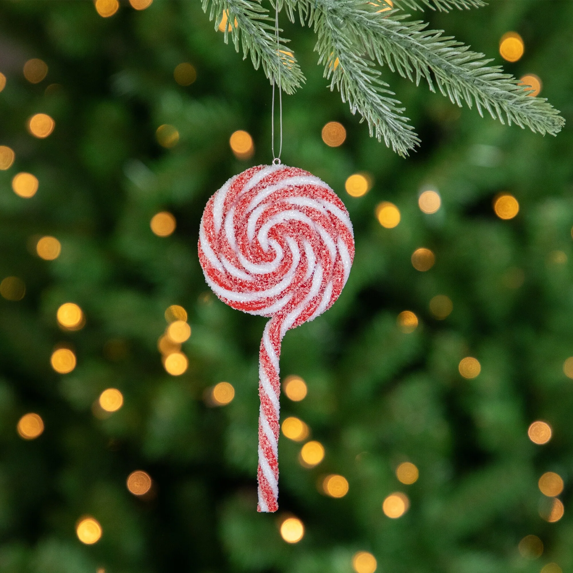 6ct Frosted Red and White Lollipop Christmas Ornaments 6