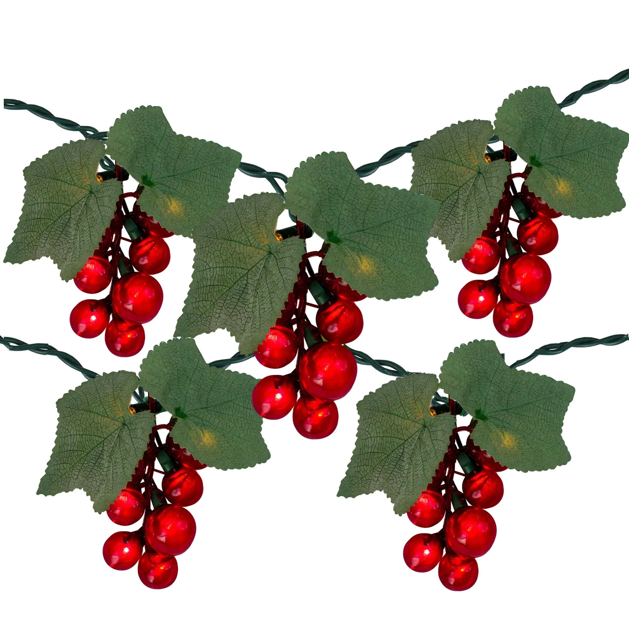 5-Count Red Grape Cluster Outdoor Patio Light Set - 6ft Green Wire
