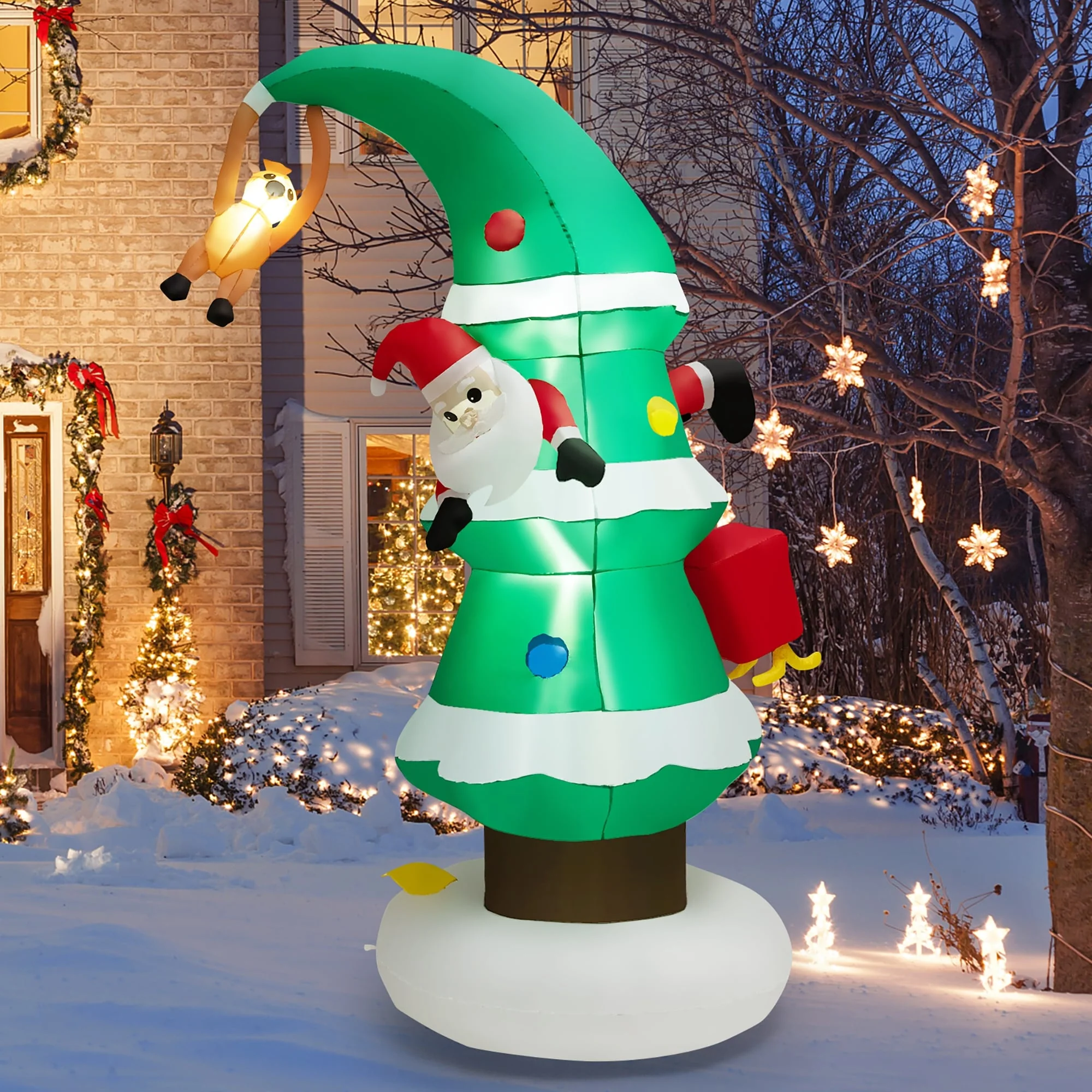 Costway 8FT Inflatable Christmas Tree with Santa Claus, Blowup Holiday - See Details