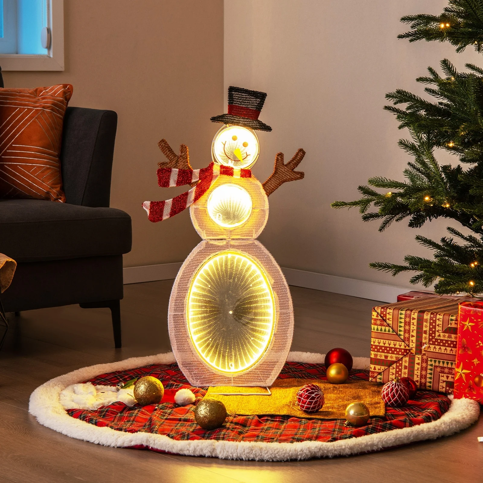 Lighted 2.6 ft Multicolor Snowman with 105 LED Lights for Indoor and Outdoor Christmas Display - 1.5 x 1 x 2.6 ft