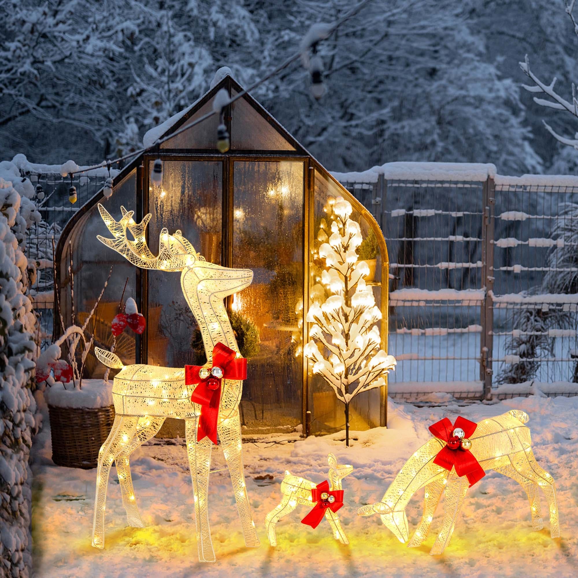 Costway 3 PCS Lighted Reindeer Family Set Pre-lit Christmas Decoration - White - See Details