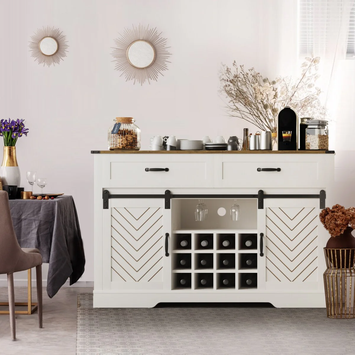Royalcraft 51.96 Inch Bar Cabinet with Wine Rack and Large Storage