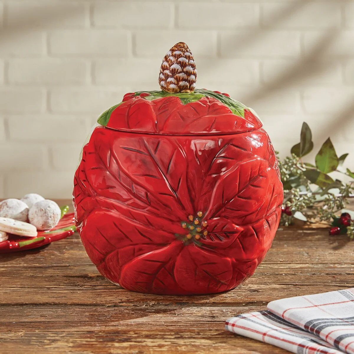 Park Designs Poinsettia Pine Cookie Jar - 9.25