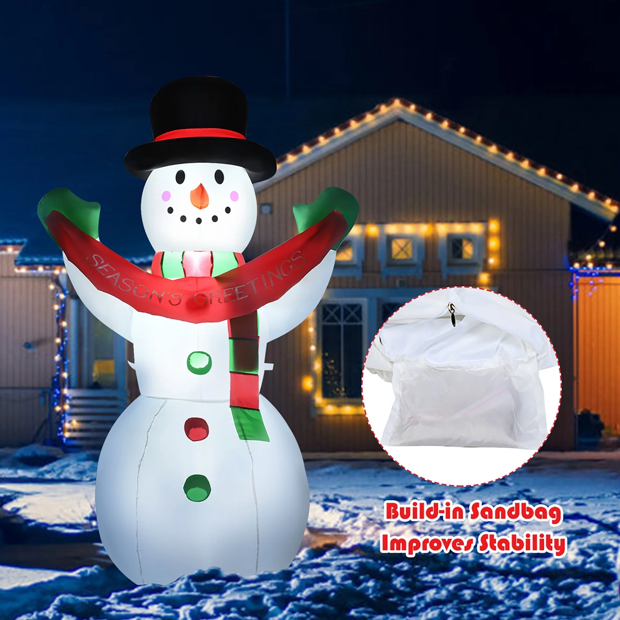 Costway 6 FT Inflatable Christmas Snowman w/ LED Lights Blow Up - White/Red - 6 FT