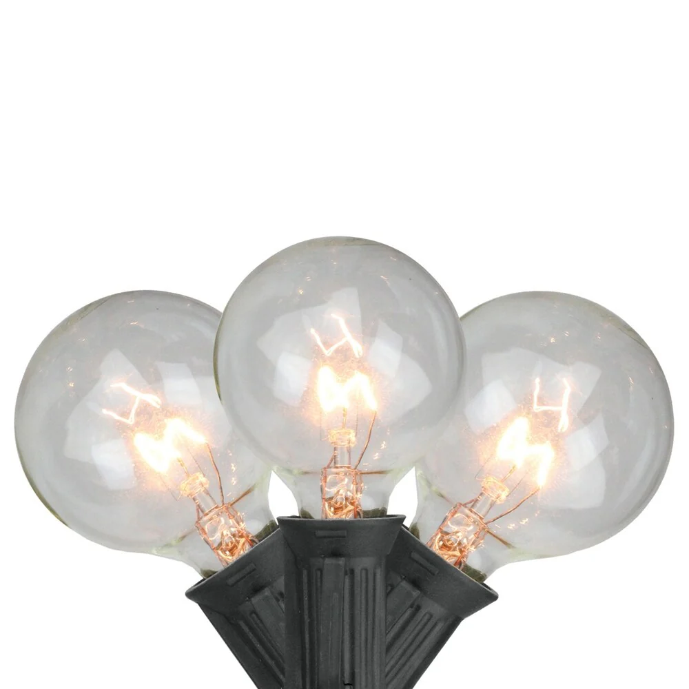 10-Count Clear G50 Globe Christmas Light Set 9ft Black Wire - N/A