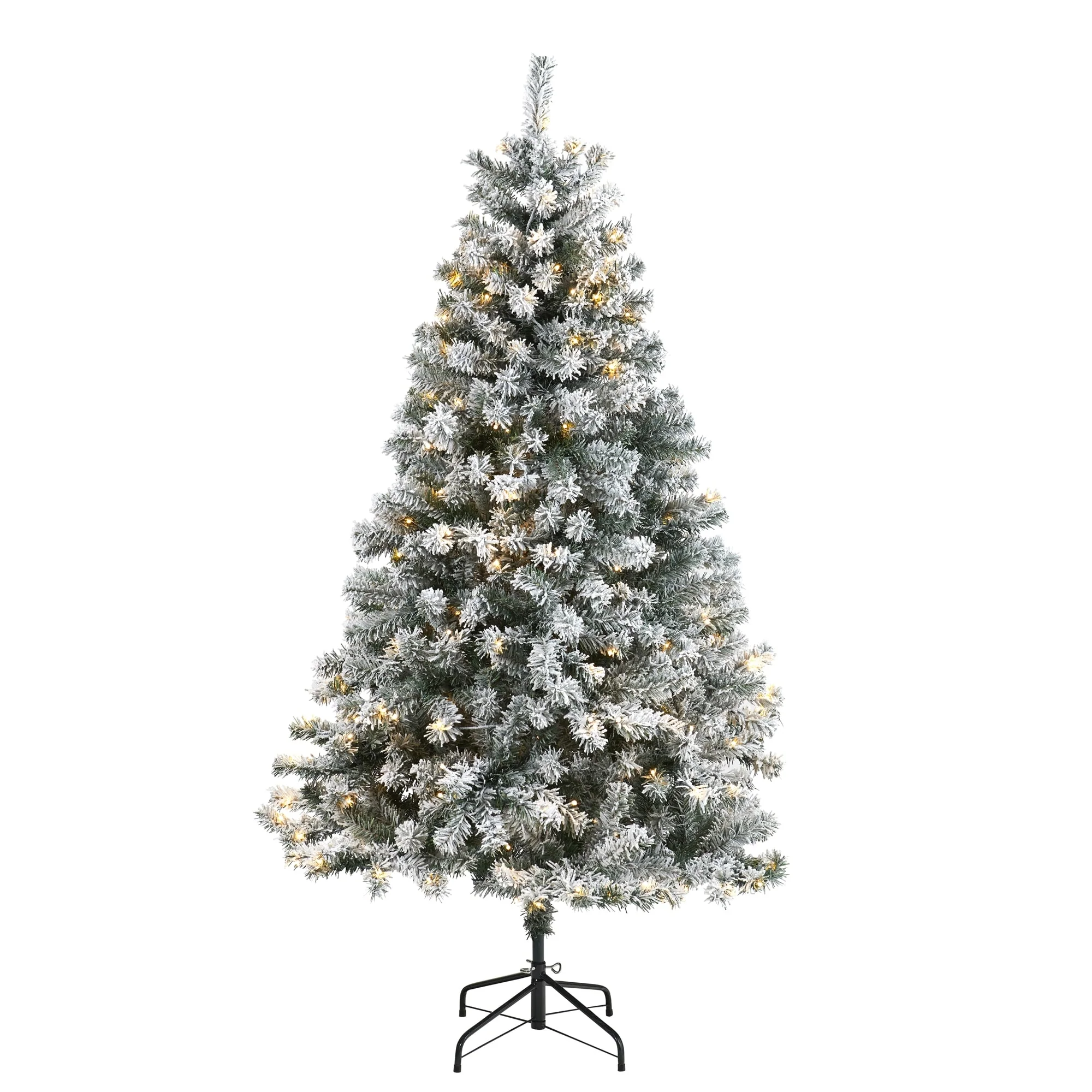 6' Flocked Rock Spruce Artificial Christmas Tree, Warm Clear LED - 6 Foot