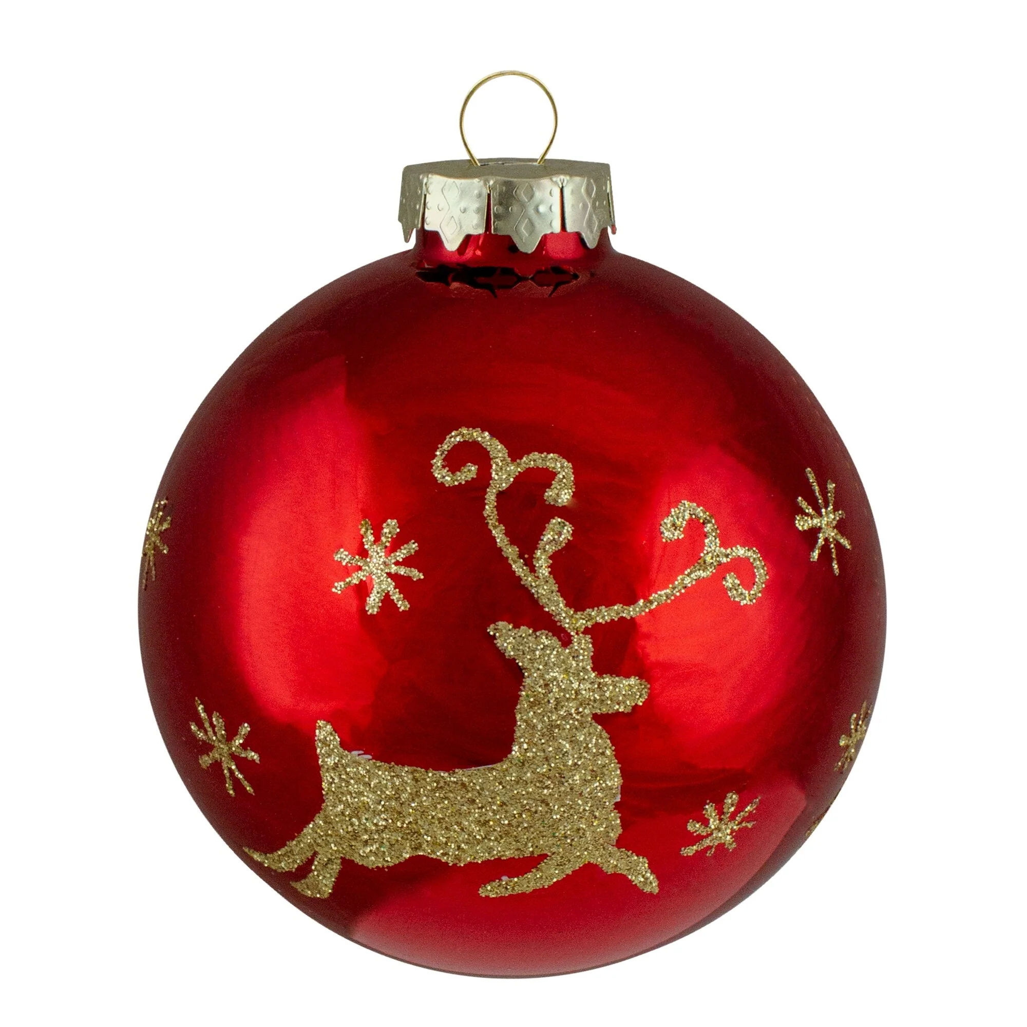 Set of 4 Red Gold Deer Glass Ball Christmas Ornaments 3.25