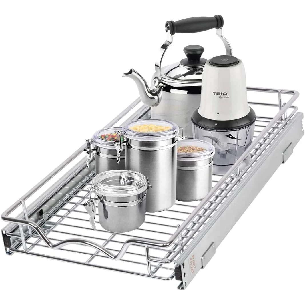 Pull Out Cabinet Drawer Organizer, Heavy Duty- Steel Metal- Chrome Finish