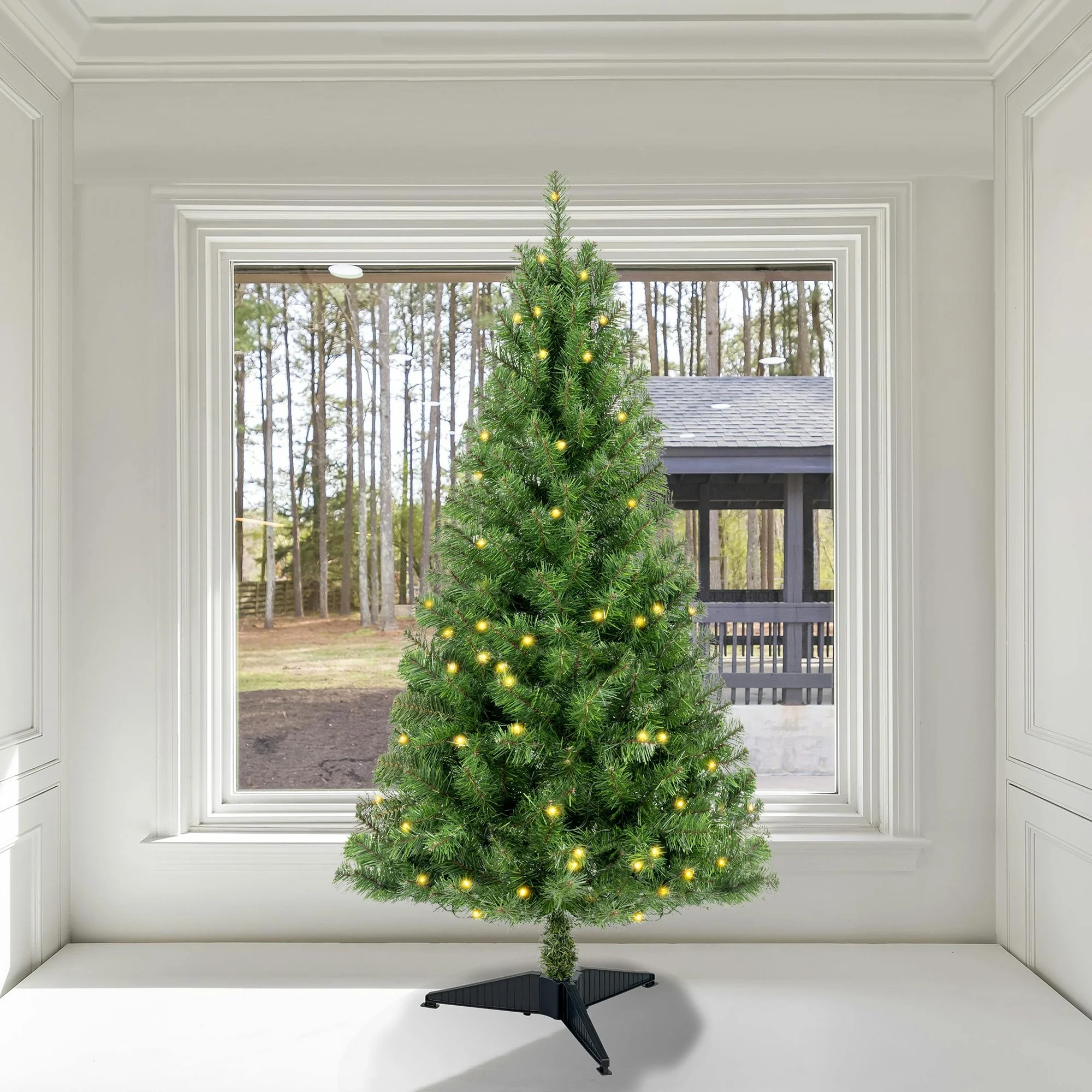 4ft Artificial Christmas Tree with Stand, Pre-Lit with 100 LED Lights, 241 Branch Tips, Durable PVC, Indoor Use