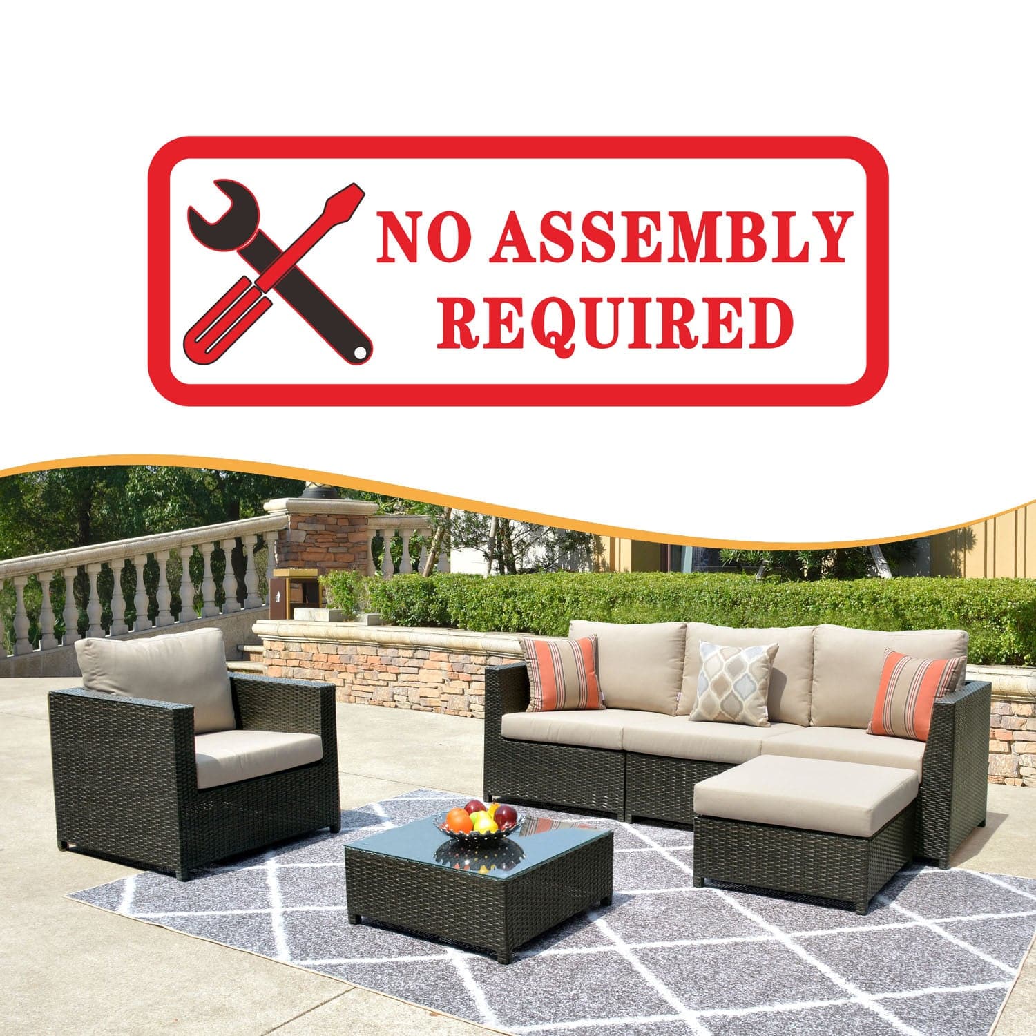 Ovios Patio Furniture Set Bigger Size Sunbrella 6-Piece, King Series, Fully Assembled