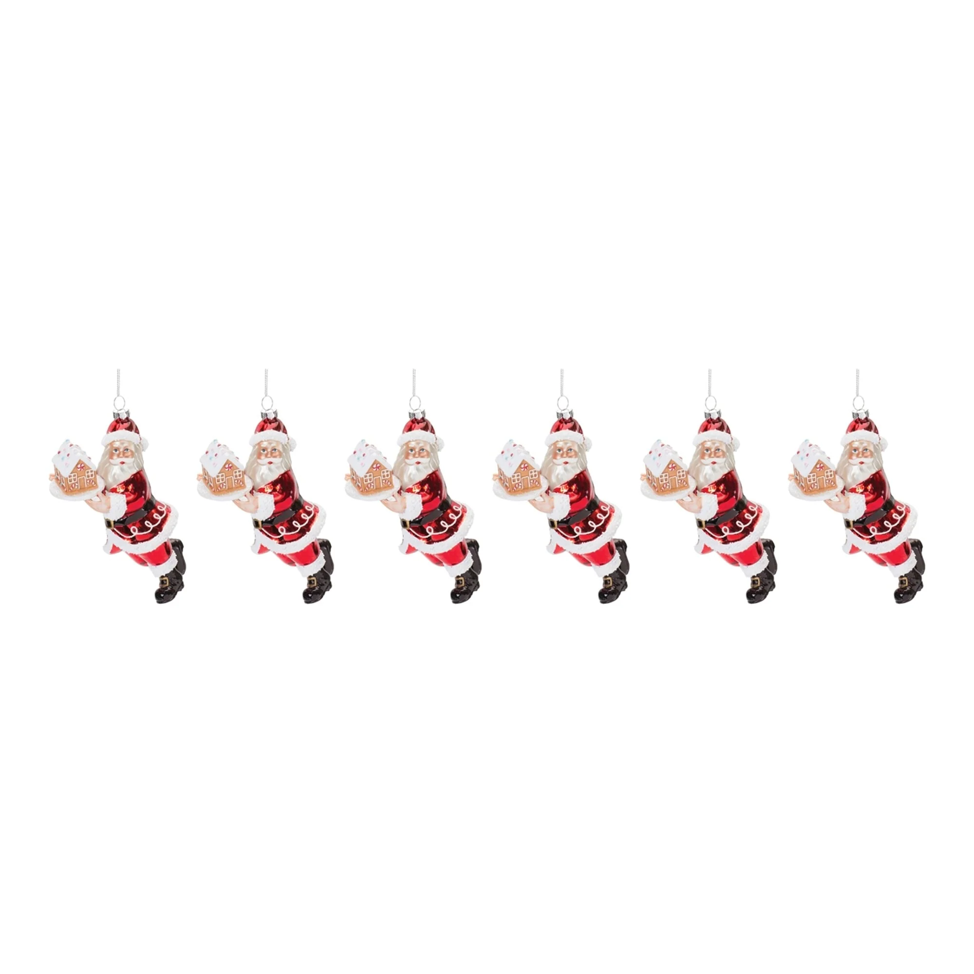 Set of 6 Santa with Gingerbread House Christmas Ornaments 6.5