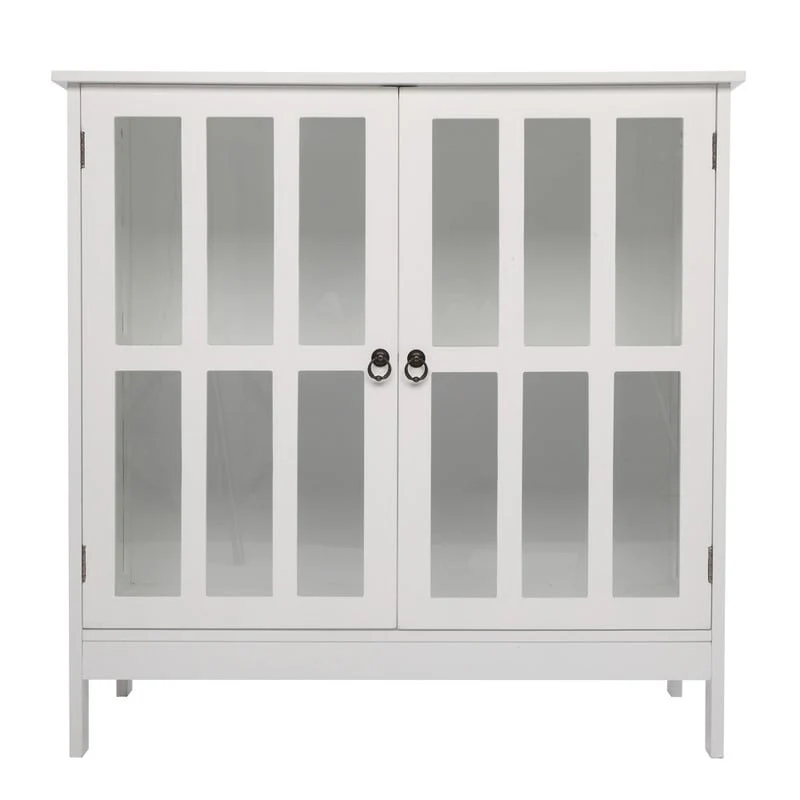Transparent Door Free Standing Accent Storage Cabinet For Kitchen Dining White