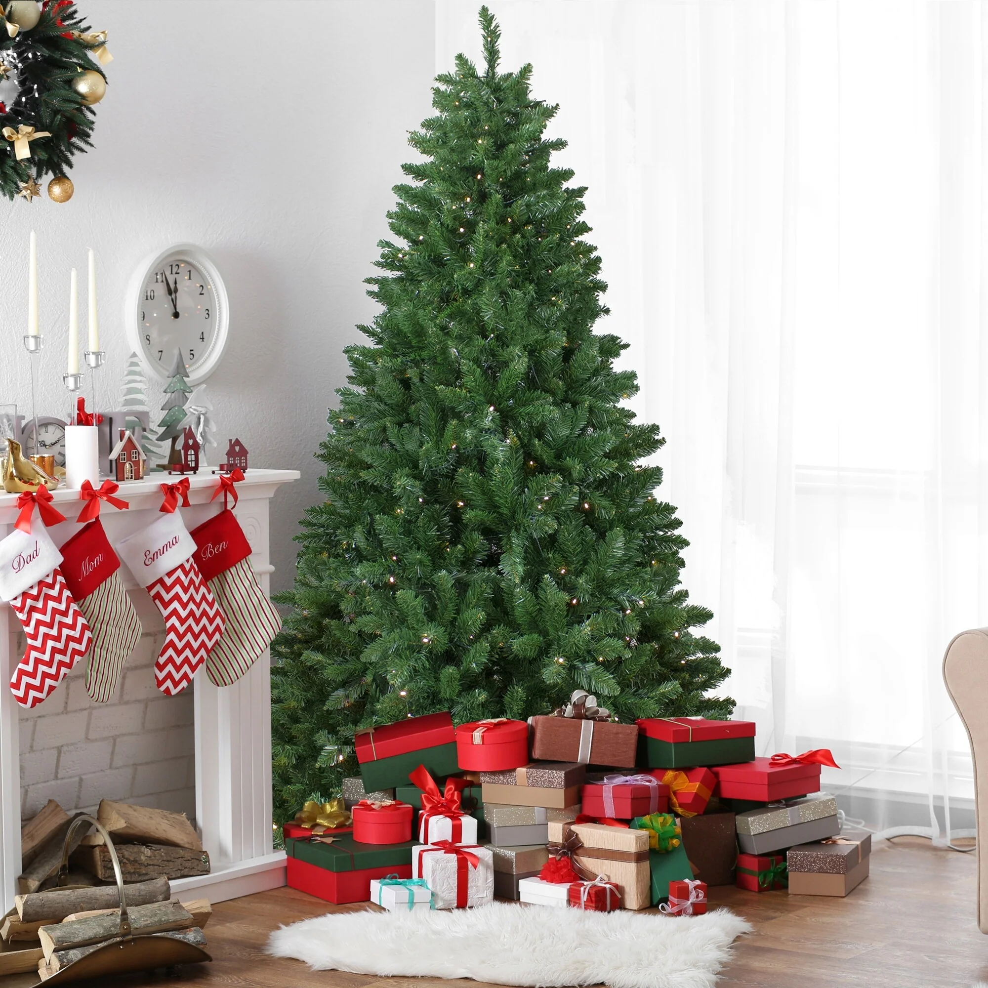 7.5' Full Twin Lakes Fir Artificial Christmas Tree - Warm White LED - 7.5 Foot