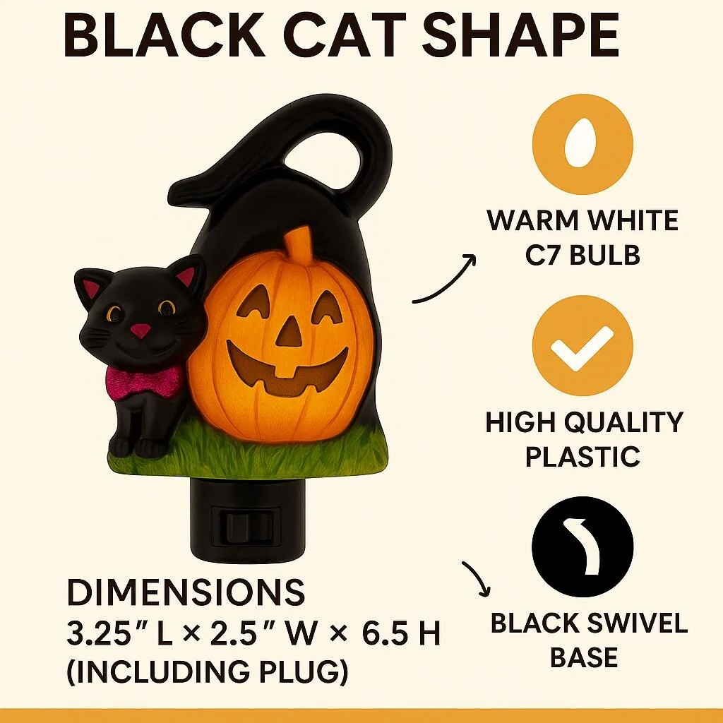 Novelty Lights LED Pumpkin Cat Halloween Night Light with Swivel Plug - PUMPKIN CAT