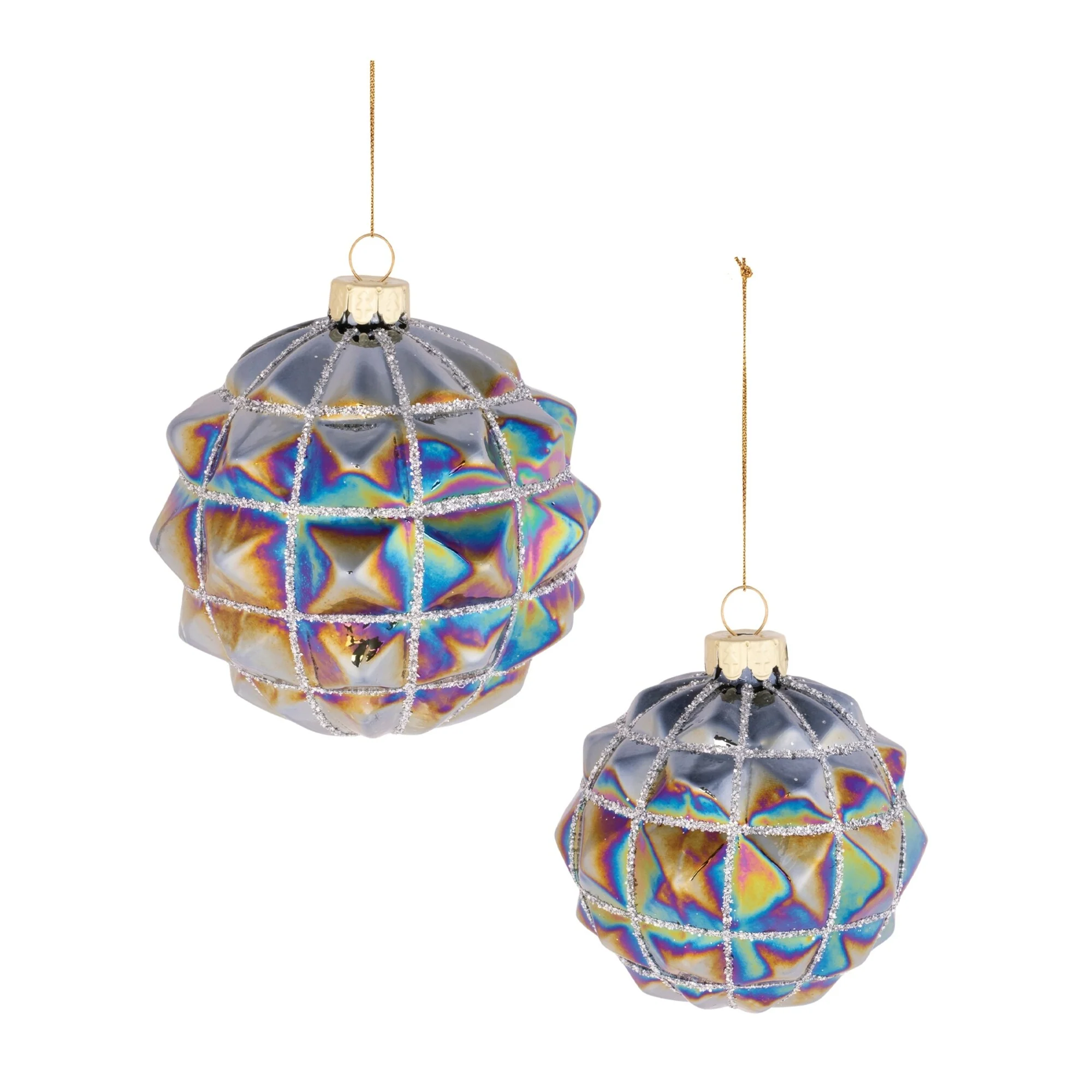 Iridescent Geometric Glass Christmas Ball Ornaments - 4