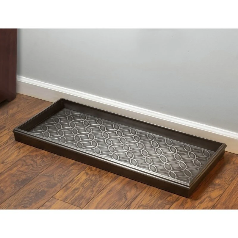 Double Circles Boot Tray for Boots, Shoes, Plants, Pet Bowls, and More, Dark Zinc, Gray Finish by Good Directions