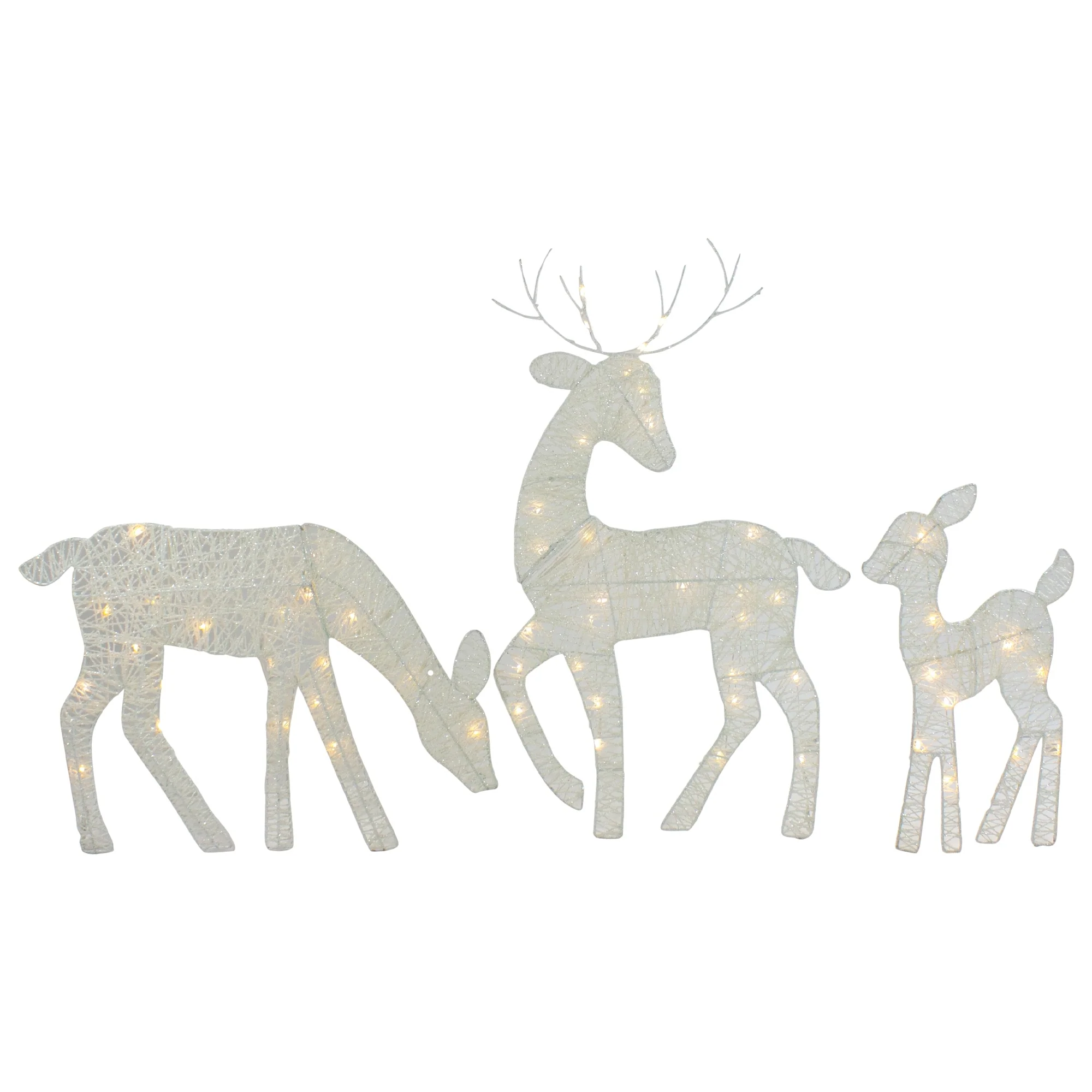 3 LED Lighted White Reindeer Family Outdoor Christmas Decorations 29