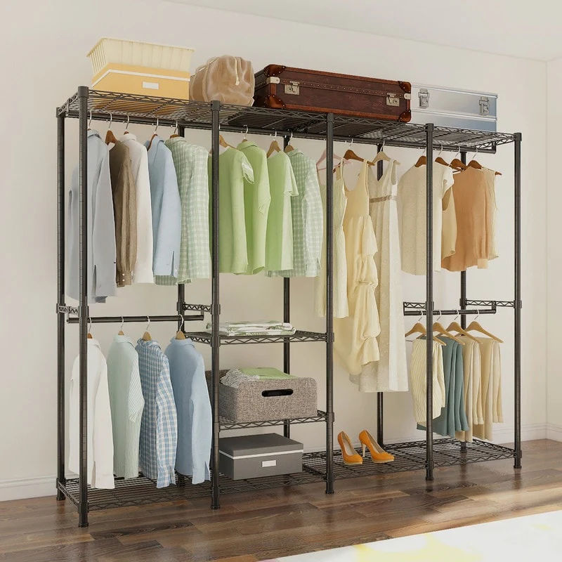 Wire Garment Rack Portable Clothes Hanger Black