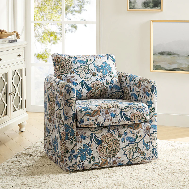 Claudius Upholstered Slipcovered Swivel Barrel Chair