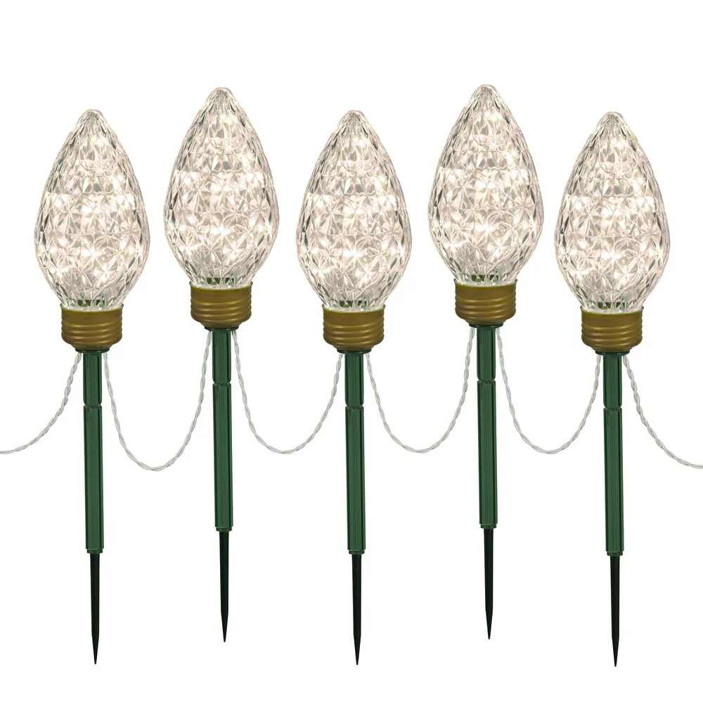 Vickerman 100(5 X 20Lt) Warm White C9 Faceted Bulb Lawn Stake Set, 10' Christmas Light Strand