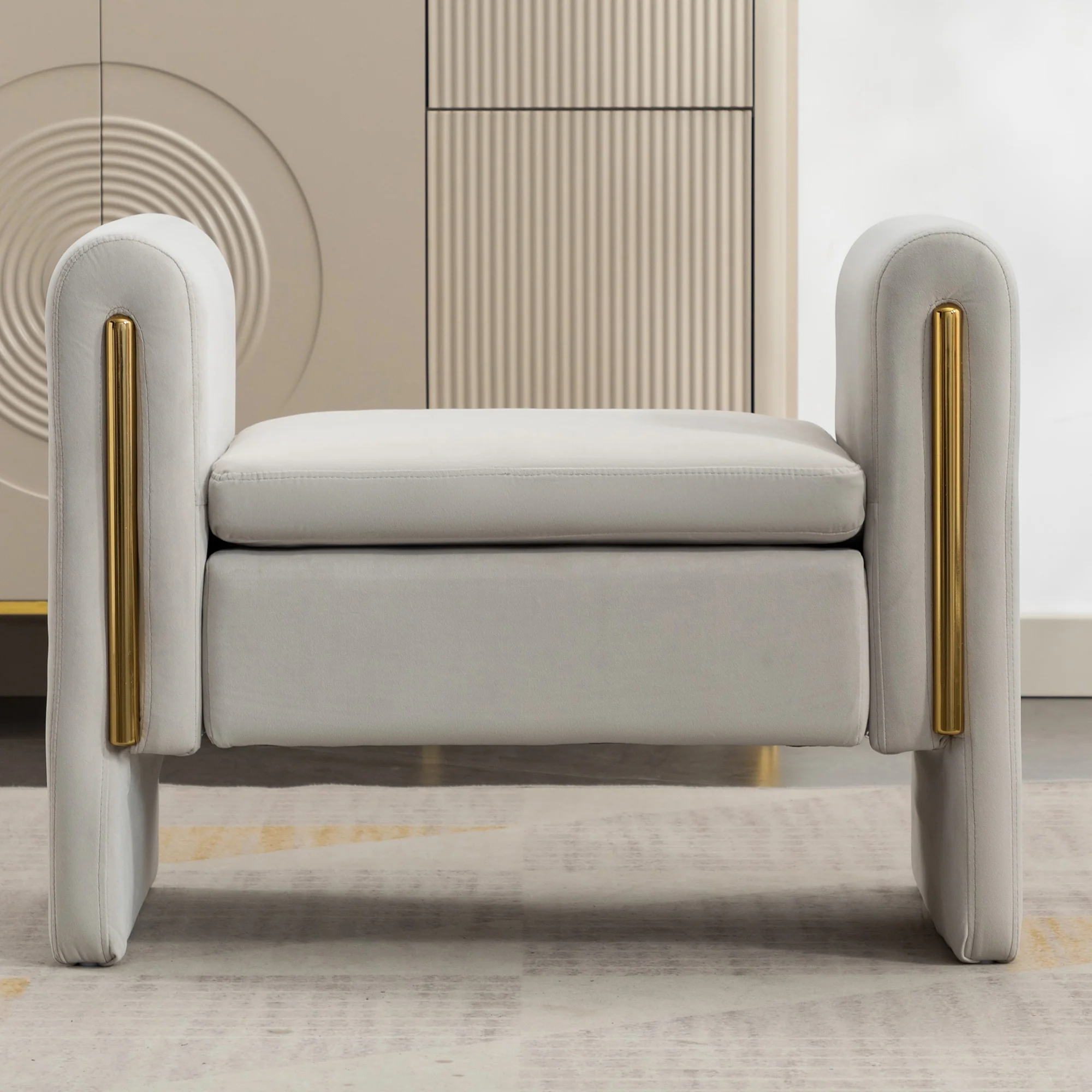 GDFStudio - Tammy Modern Velvet Upholstered Storage Bench with Gold Accent Trim
