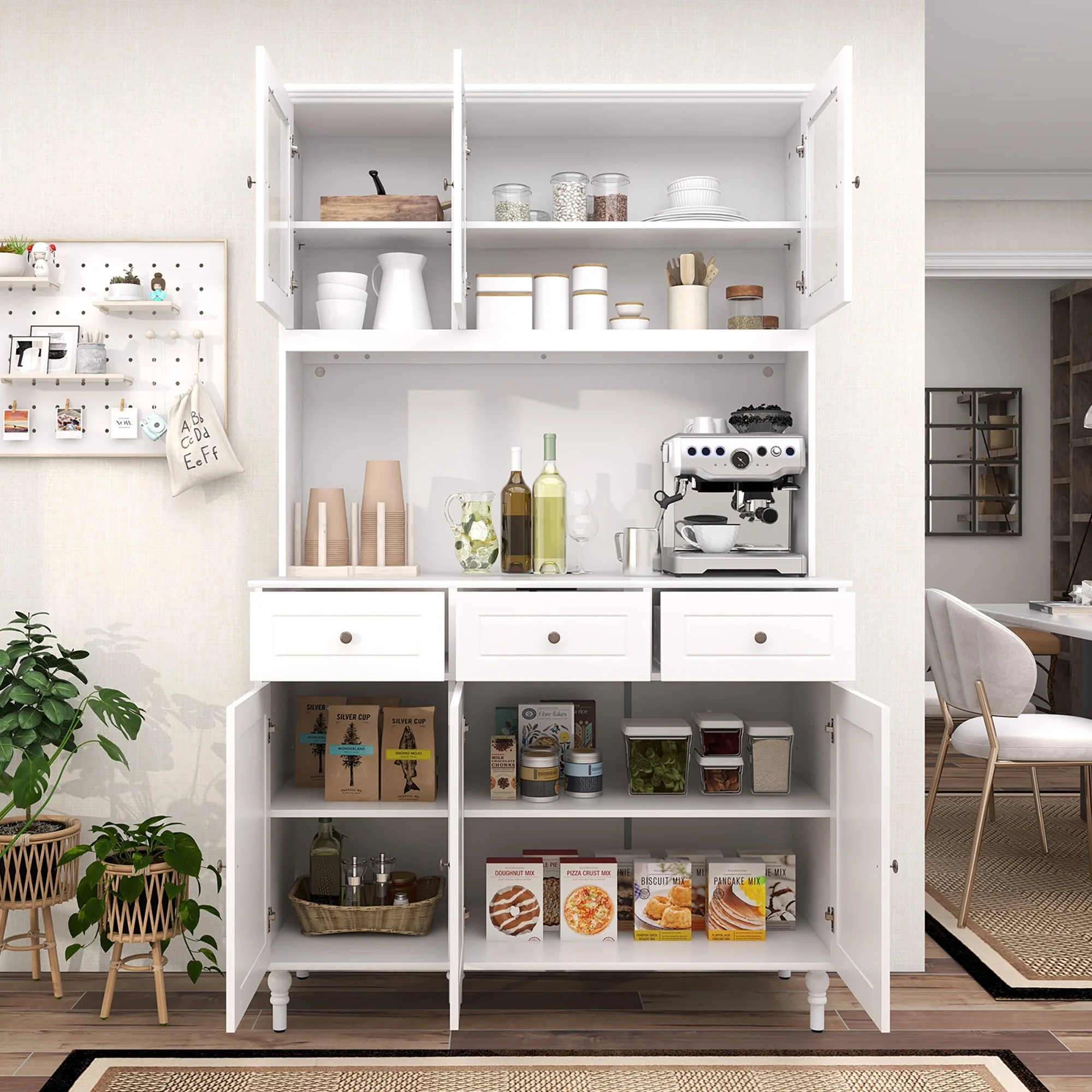 Gymax 77'' Tall Kitchen Pantry Storage Cabinet with LED Lights and