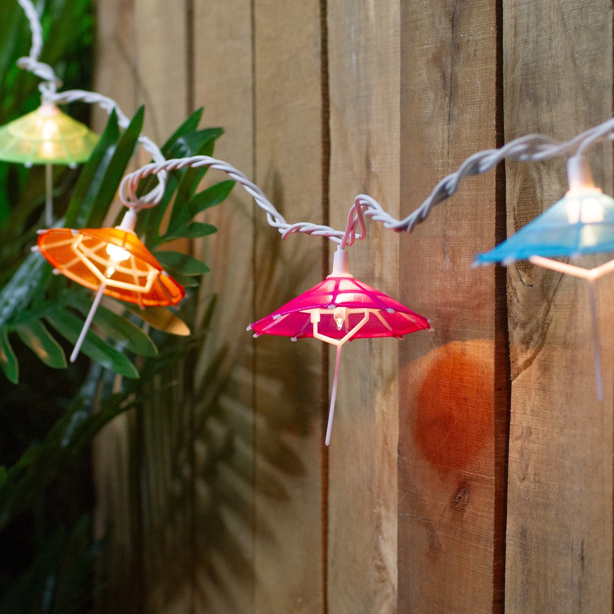 10 Colorful Drink Umbrella Novelty String Lights, 6.5 ft White Wire
