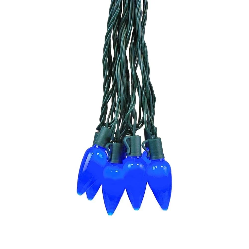 25 Foot C9 LED Ceramic Outdoor Christmas String Light Set, Green, Green Wire