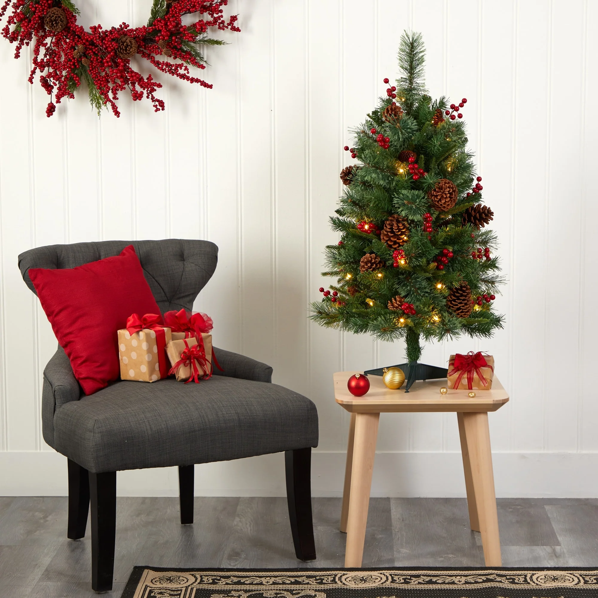 3’ Norway Cone Berry Pine Artificial Christmas Tree Clear LED - 3 Foot