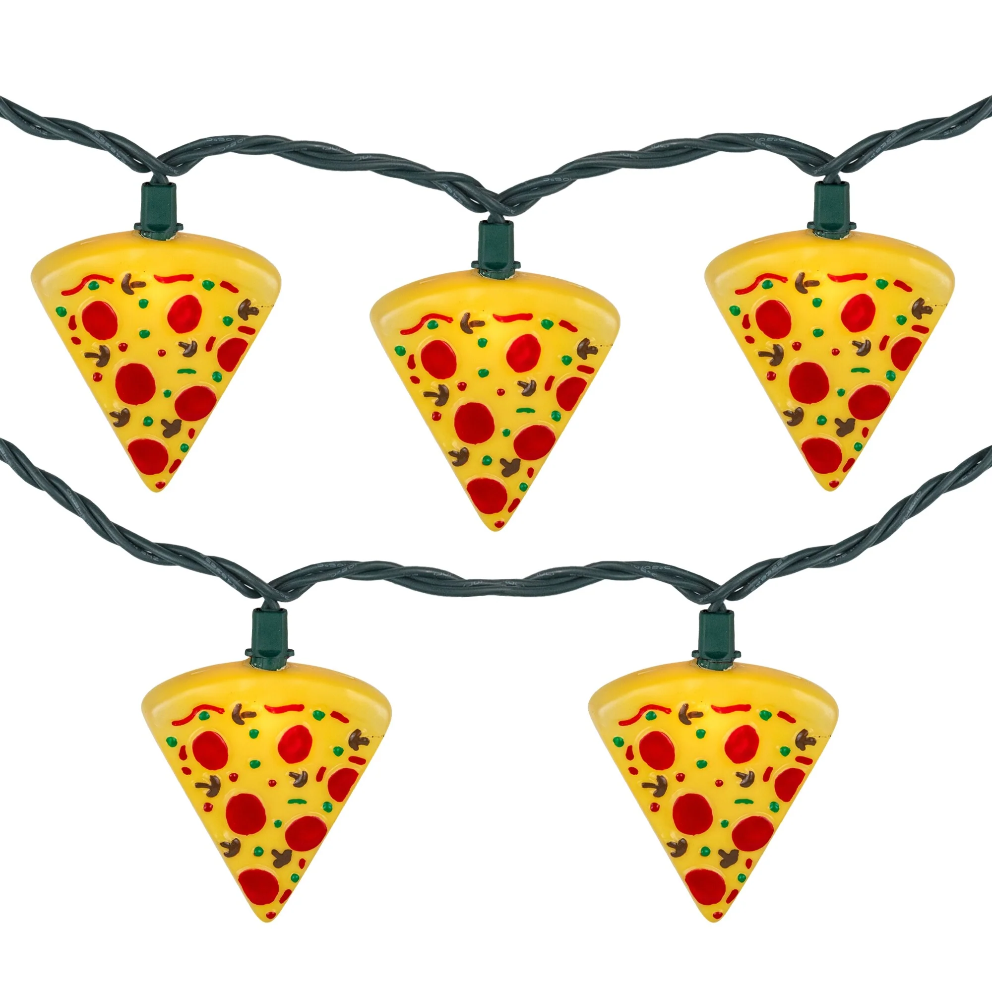 Pepperoni Pizza Indoor Outdoor Patio Light Set 6' Green Wire 10ct
