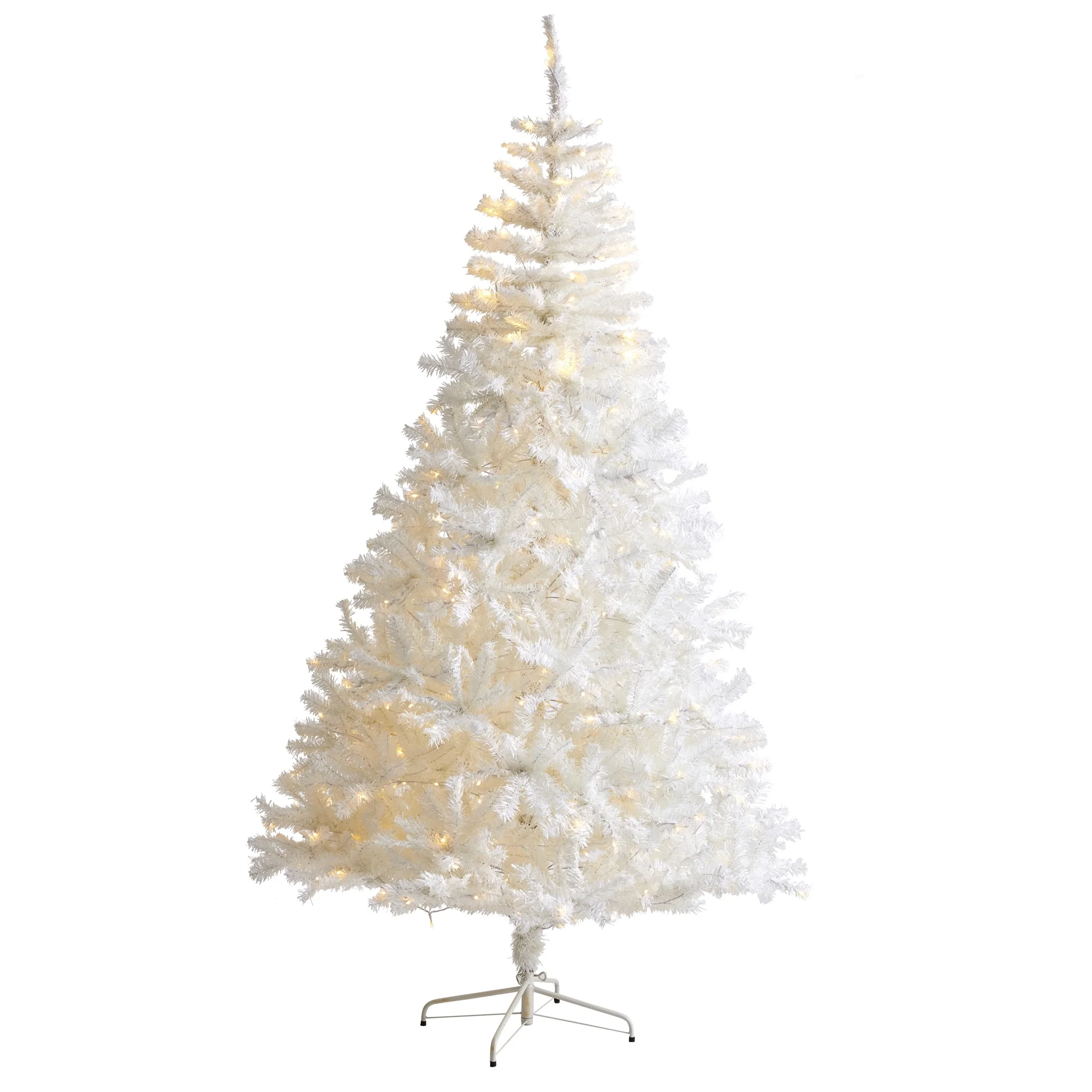 7' Pre-Lit Snow White Artificial Christmas Tree, Warm Clear LED Lights - 7 Foot