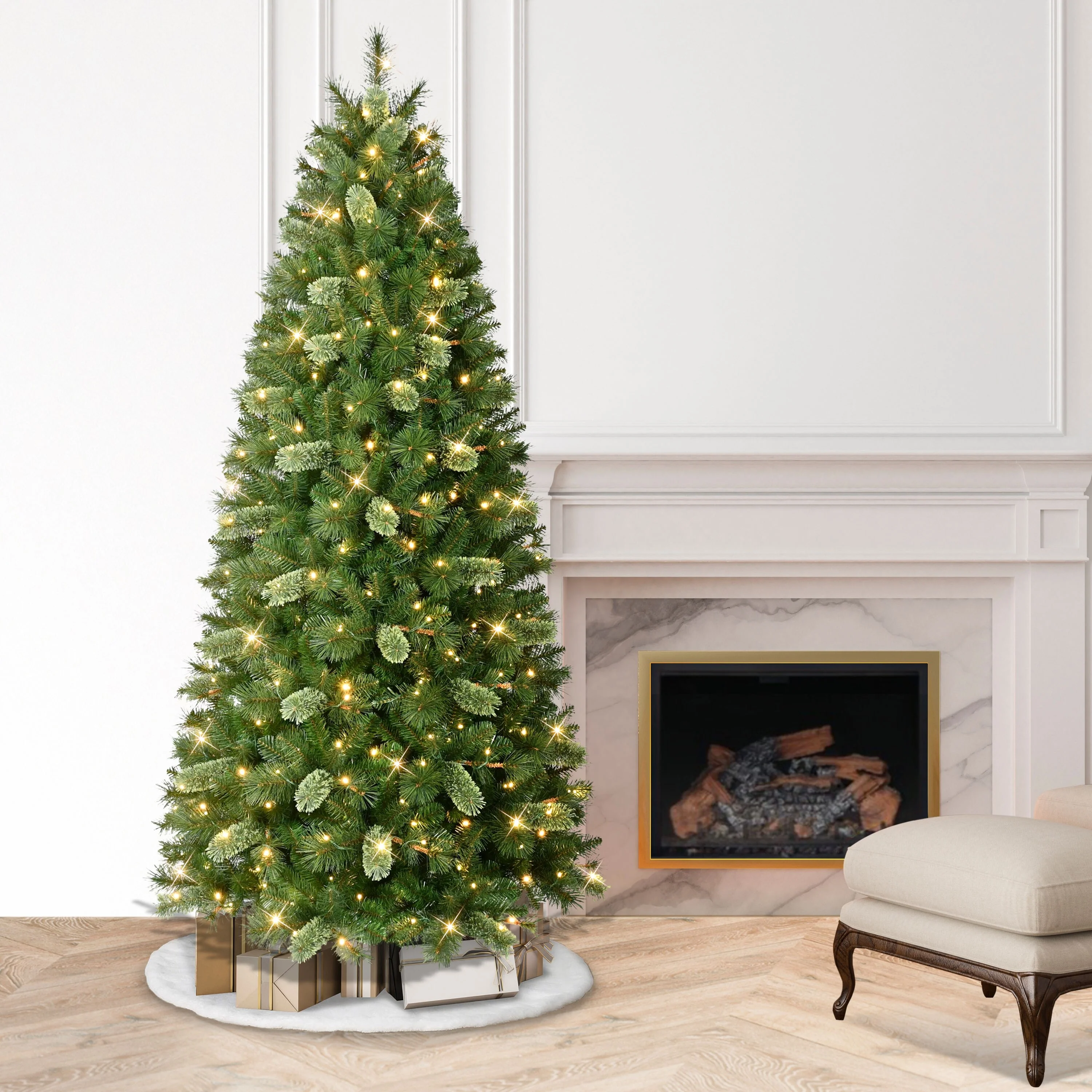Puleo International 7.5' Pre-Lit Artificial Slim Teton Pine Tree with 350 LED Lights