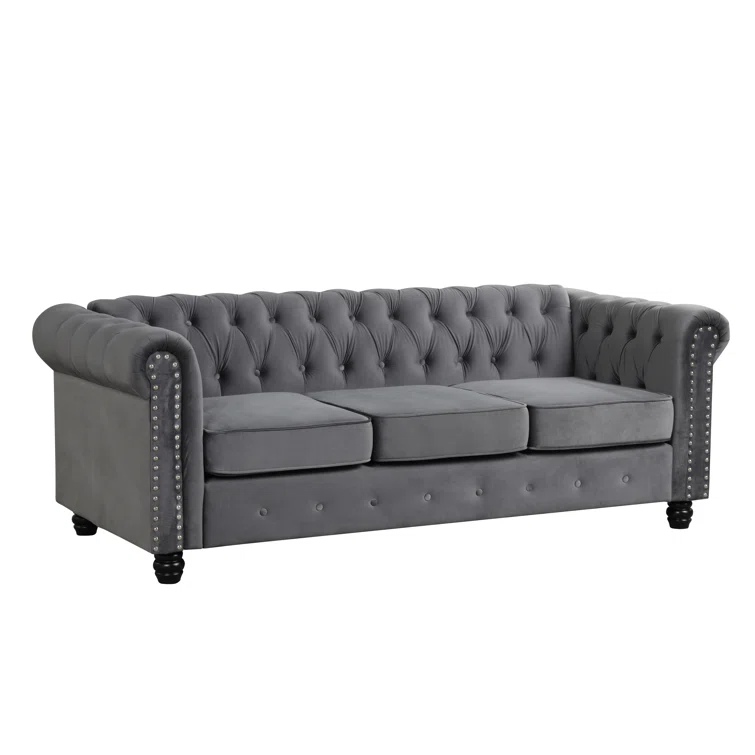 Neillsville 81" Linen Rolled Arm Chesterfield Sofa