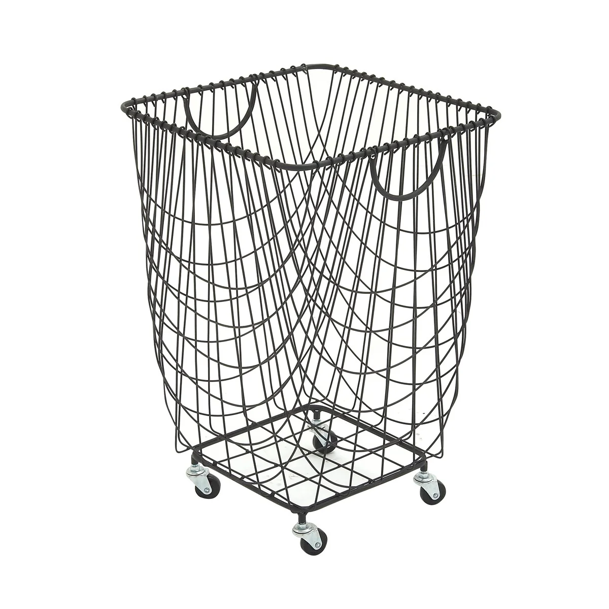 Metal Deep Set Wire Mesh Rolling Laundry Basket Storage Cart with Handles - Black, Gold, White - CosmoLiving by Cosmopolitan