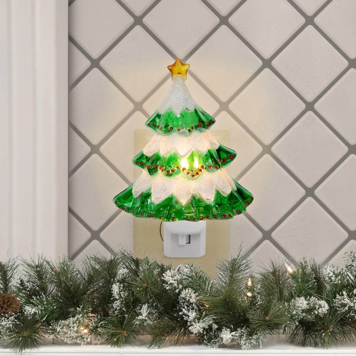 Glittered Christmas Tree Night Light - 5.75