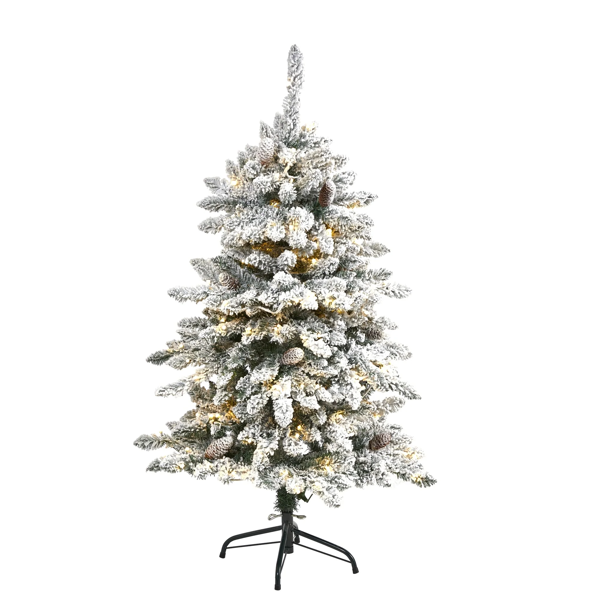 4’ Flocked Livingston Fir Cones Artificial Christmas Tree, Warm LED - 4 Foot