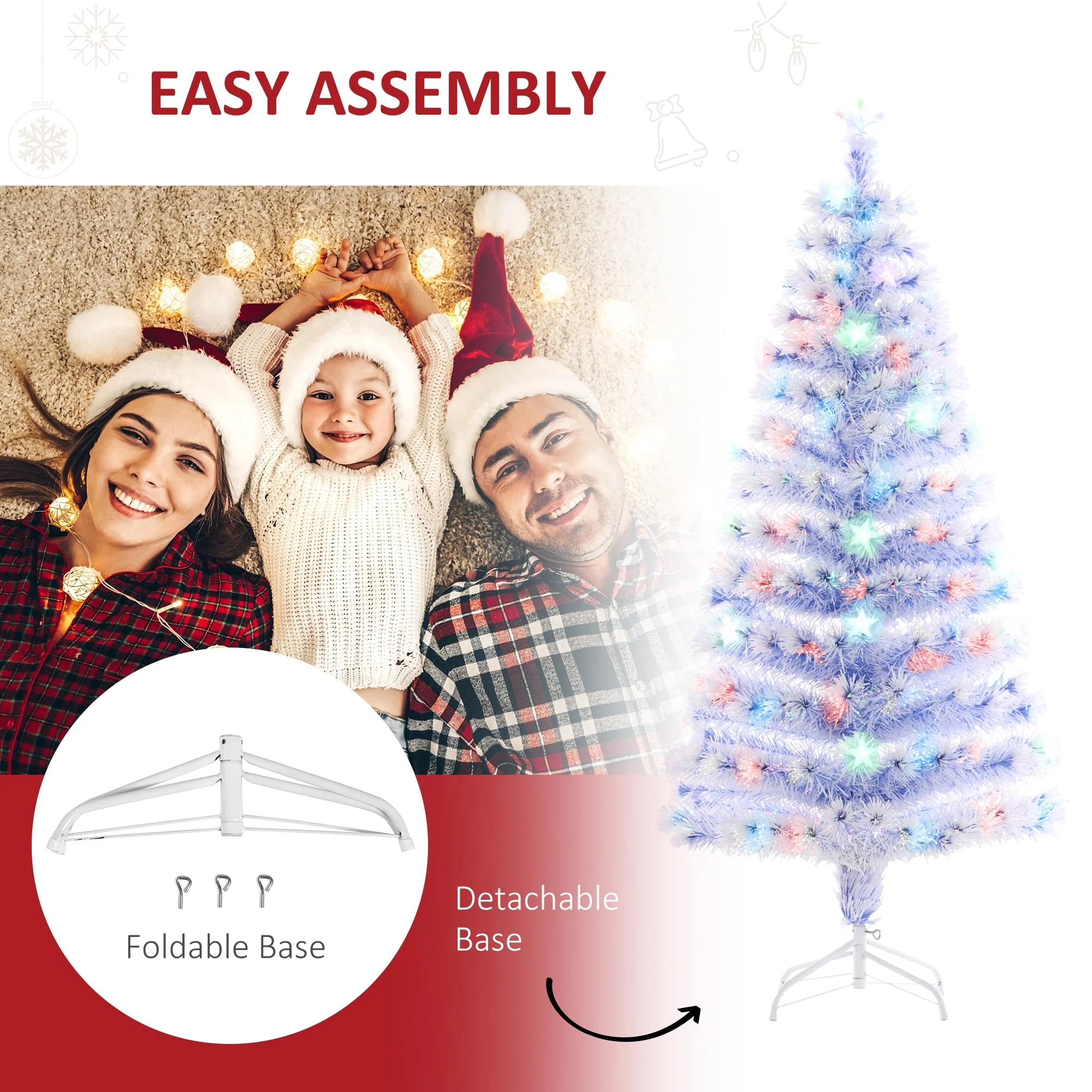 5' Tall White Douglas Fir Artificial Christmas Tree with Fiber Optics & LED Star Top, Easy Assembly & Storage