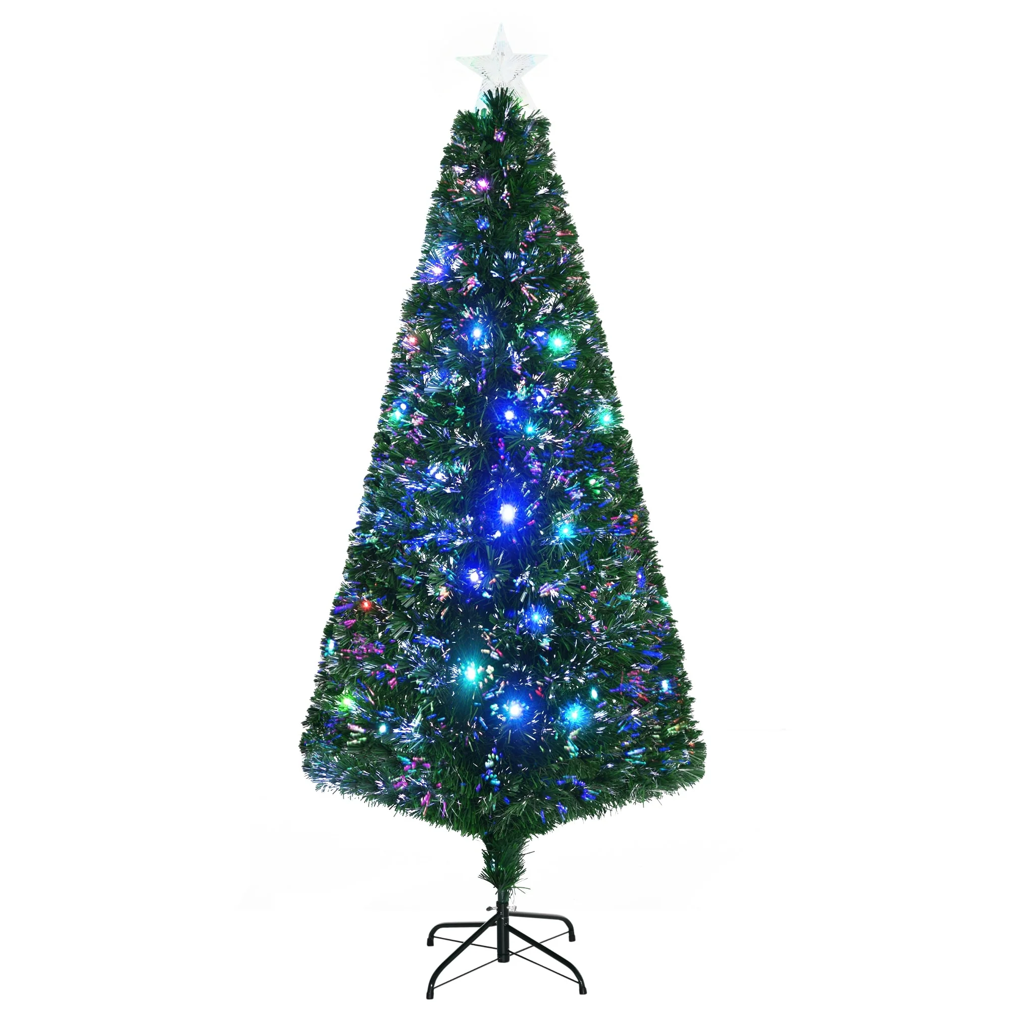 6' Artificial Douglas Fir Christmas Tree, Pre-Lit with Multi-Color LEDs & Fiber Optic Sprigs - Easy Assembly