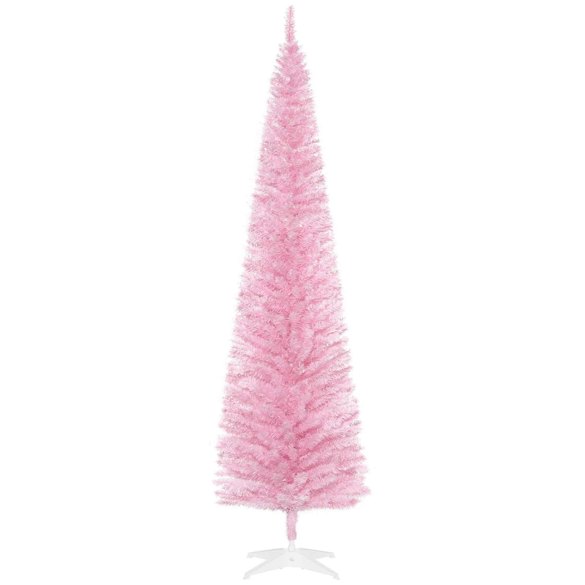 7' Slim Pencil Christmas Tree, Unlit with 499 Tips, Pink Color, Easy Assembly & Storage